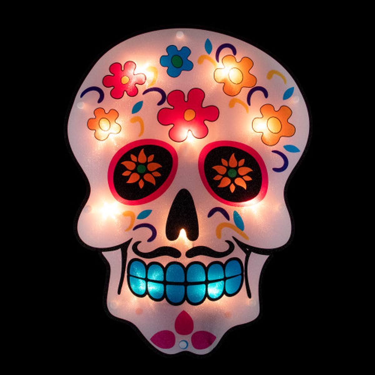 15" Lighted Sugar Skull Day of the Dead Window Silhouette Decor