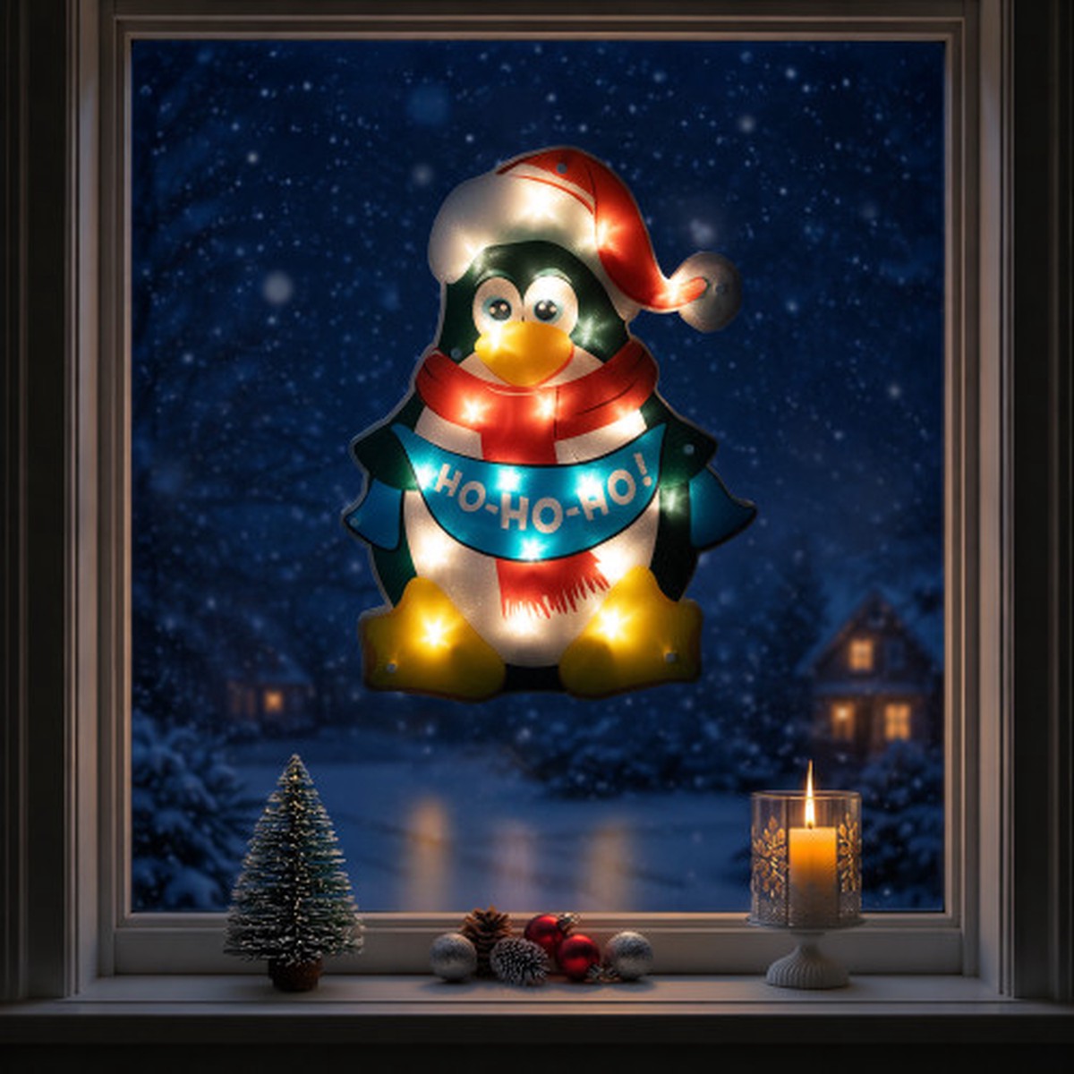 17.75 " Lighted Incandescent Ho Ho Ho Penguin Christmas Window Decoration