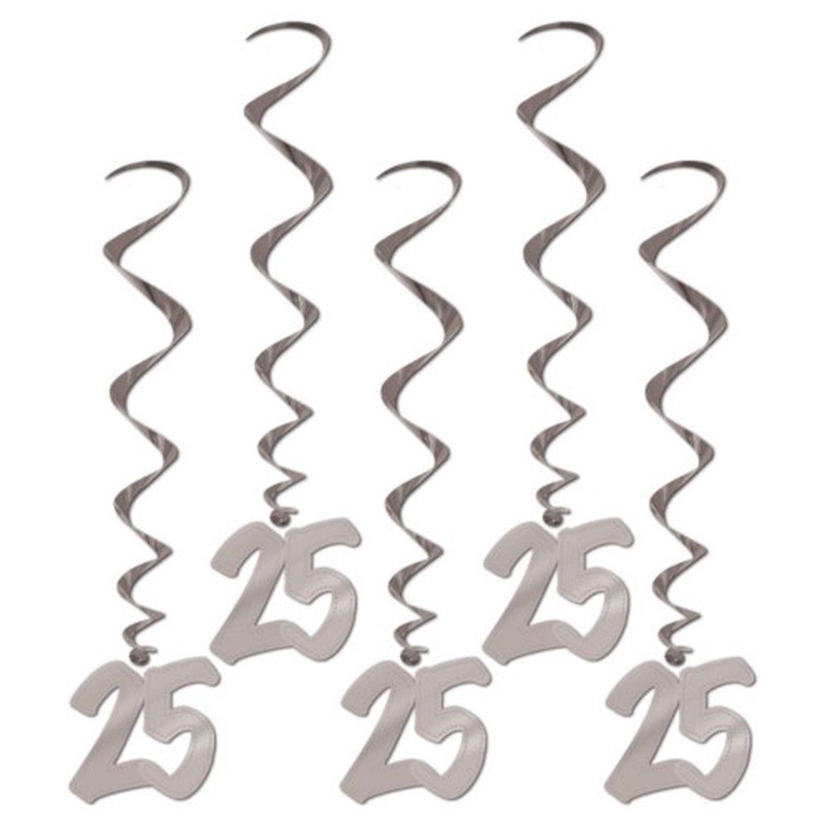 25th Anniversary Metallic Whirl Hanging Party Decorations - 36"- Silver - Pack of 30