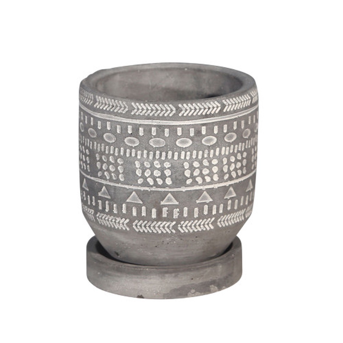 5" Gray and White Tribal Pattern Planter with Saucer