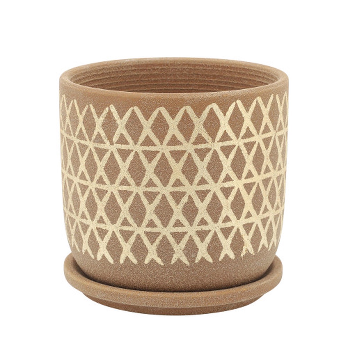 6" Tan Brown and Beige Ceramic Cross Planter with Saucer