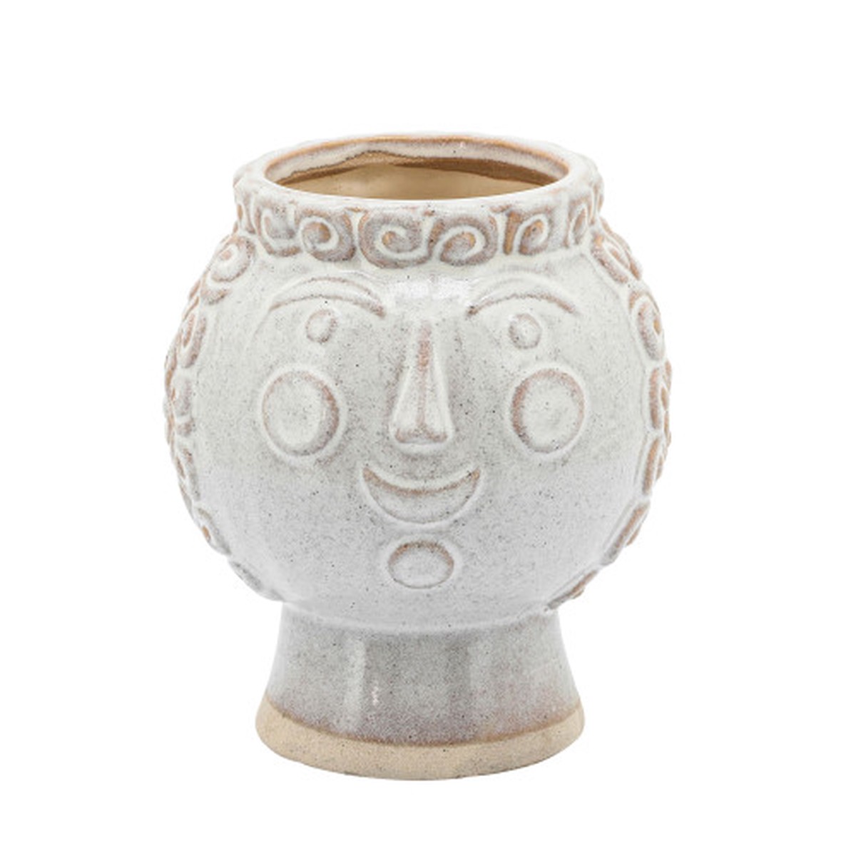 7" Ivory and Beige Ceramic Grandma Face Decorative Planter