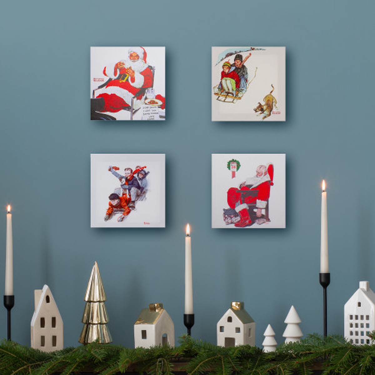 8" x 8" Norman Rockwell Classic Christmas Scene Canvas Prints - Set of 4