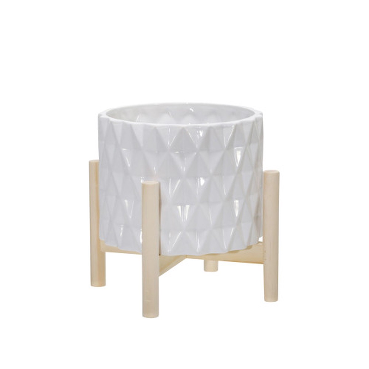 9" White Diamond Ceramic Outdoor Planter with Stand