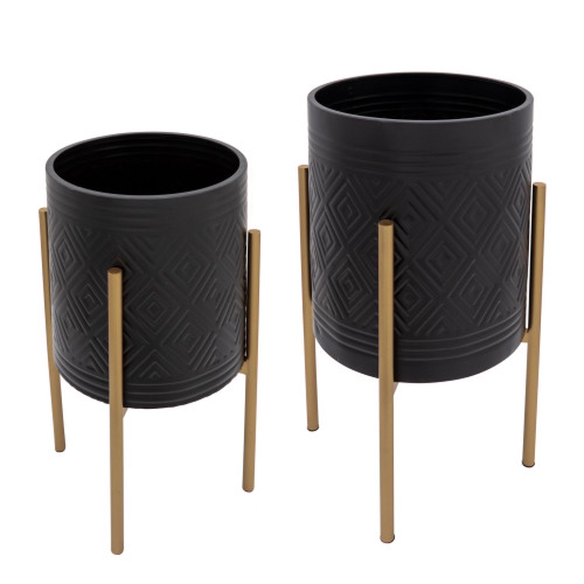 Aztec Textured Standing Planters - 23" - Black and Gold - Set of 2