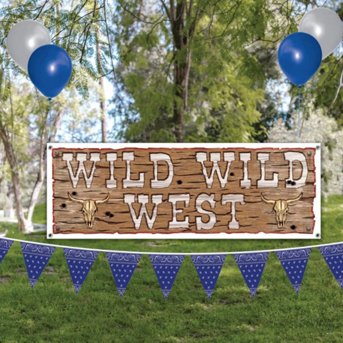 Bandana Pennant Banner Hanging Party Decorations - 12' - Blue and White - Pack of 12
