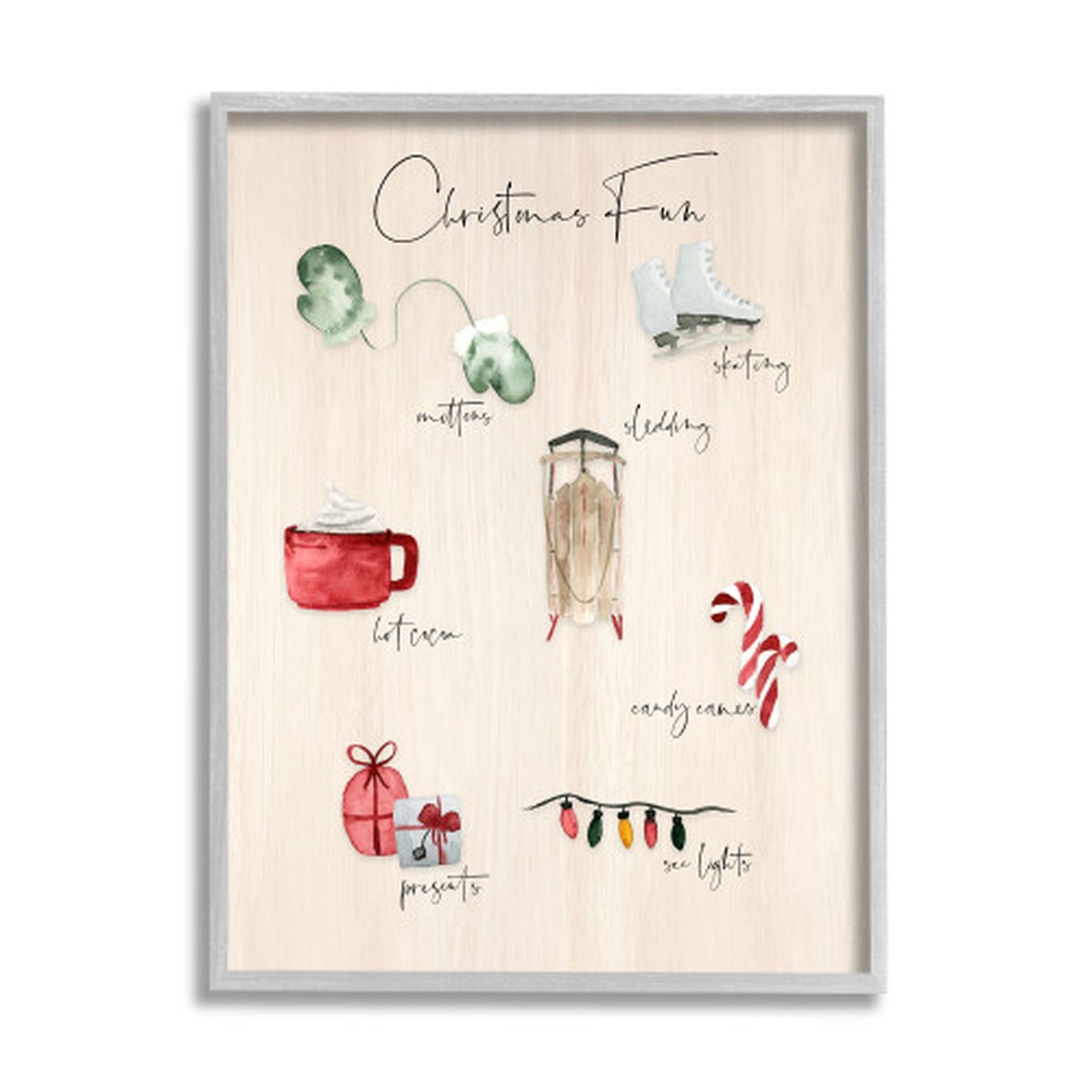 Beige and Gray "Christmas Fun" Chart Holiday Tradition Framed Wall Art 30" x 24"
