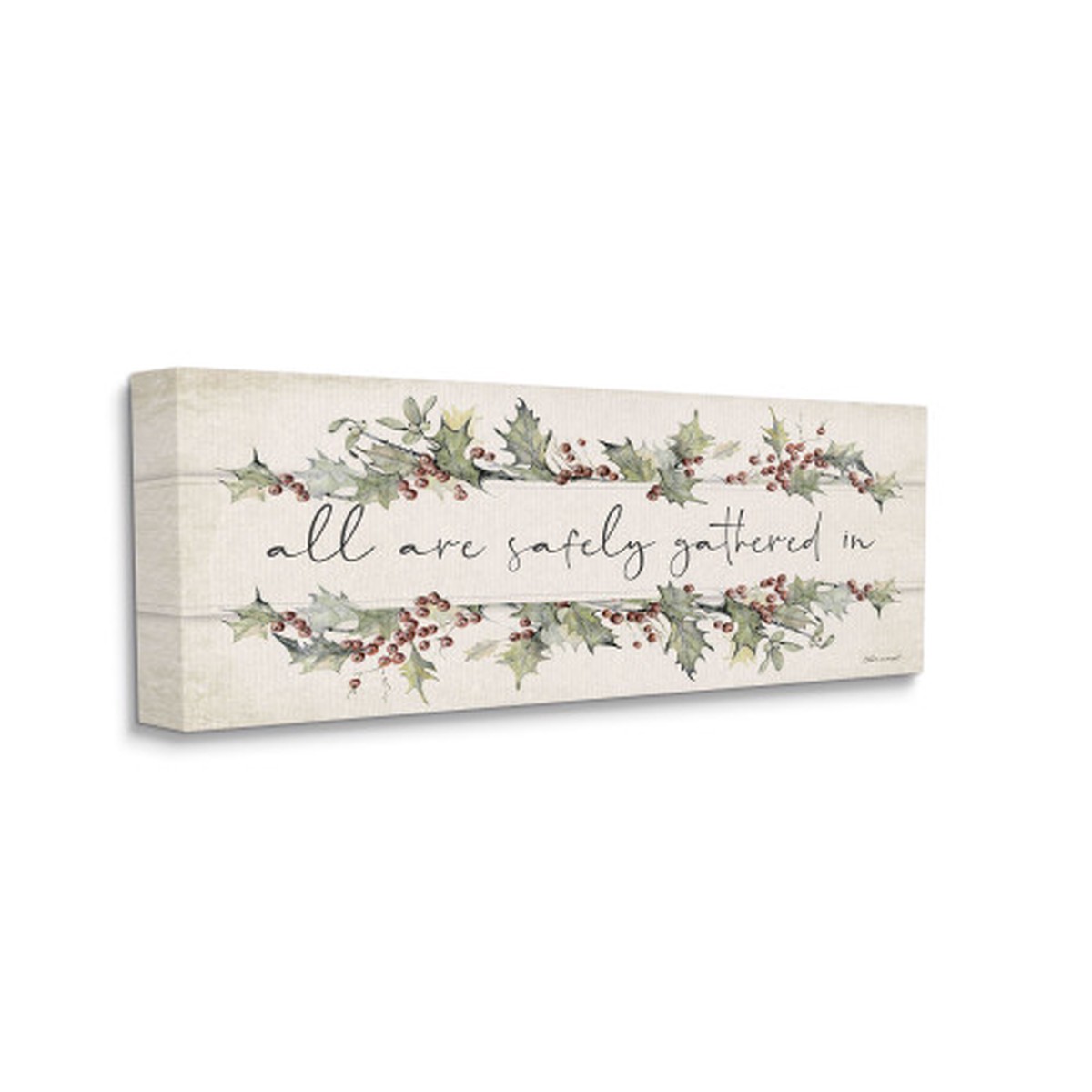 Beige and Green All Safely Gathered Christmas Rectangular Canvas Wall Art Decor 40" x 17"