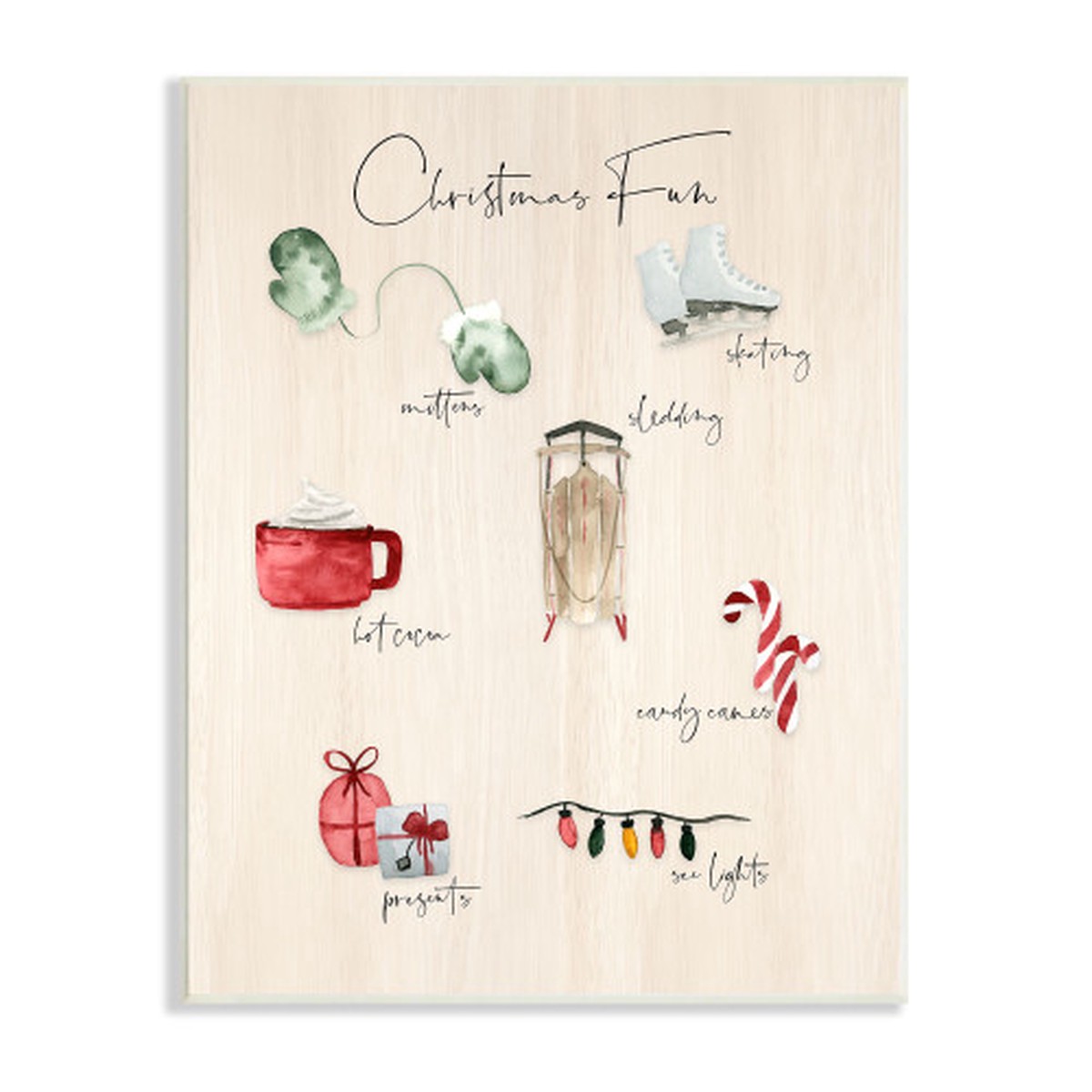 Beige and Red "Christmas Fun" Chart Holiday Tradition Wall Plaque Art 19" x 13"