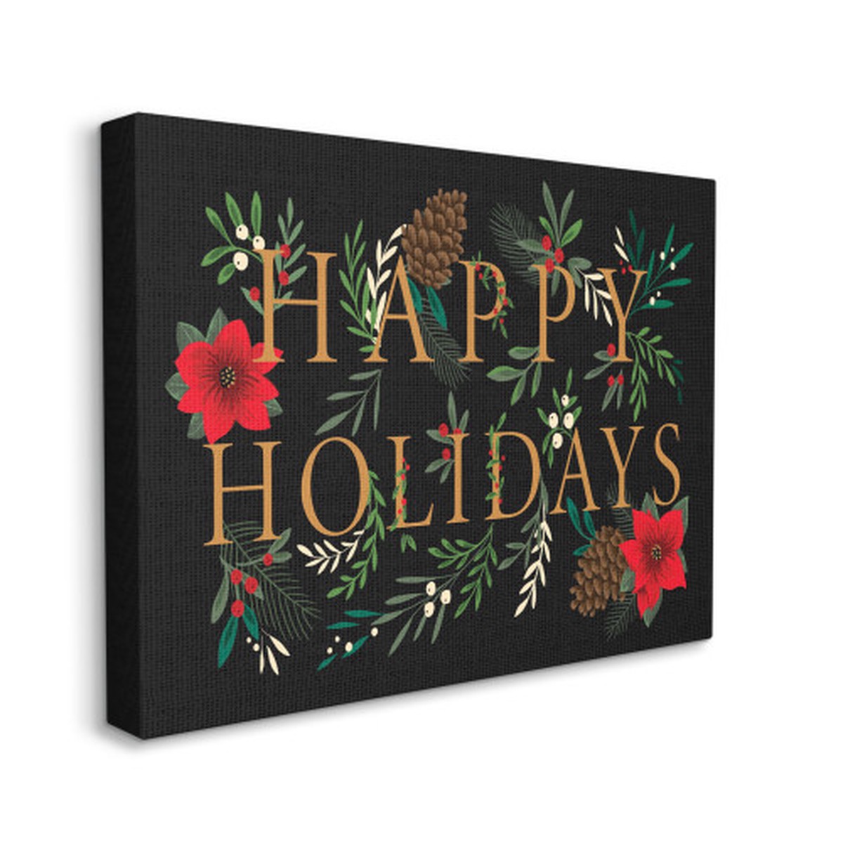 Black and Green Happy Holidays Oversized XXL Stretched Canvas Wall Art 30" x 40"