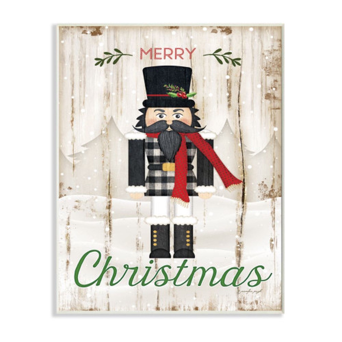 Black and White "Merry Christmas" Winter Nutcracker Christmas Wall Plaque Art 19" x 13"
