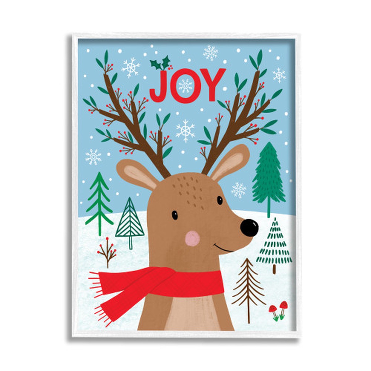 Blue and Brown Reindeer Joy Rectangular Framed Christmas Wall Art 30" x 24"