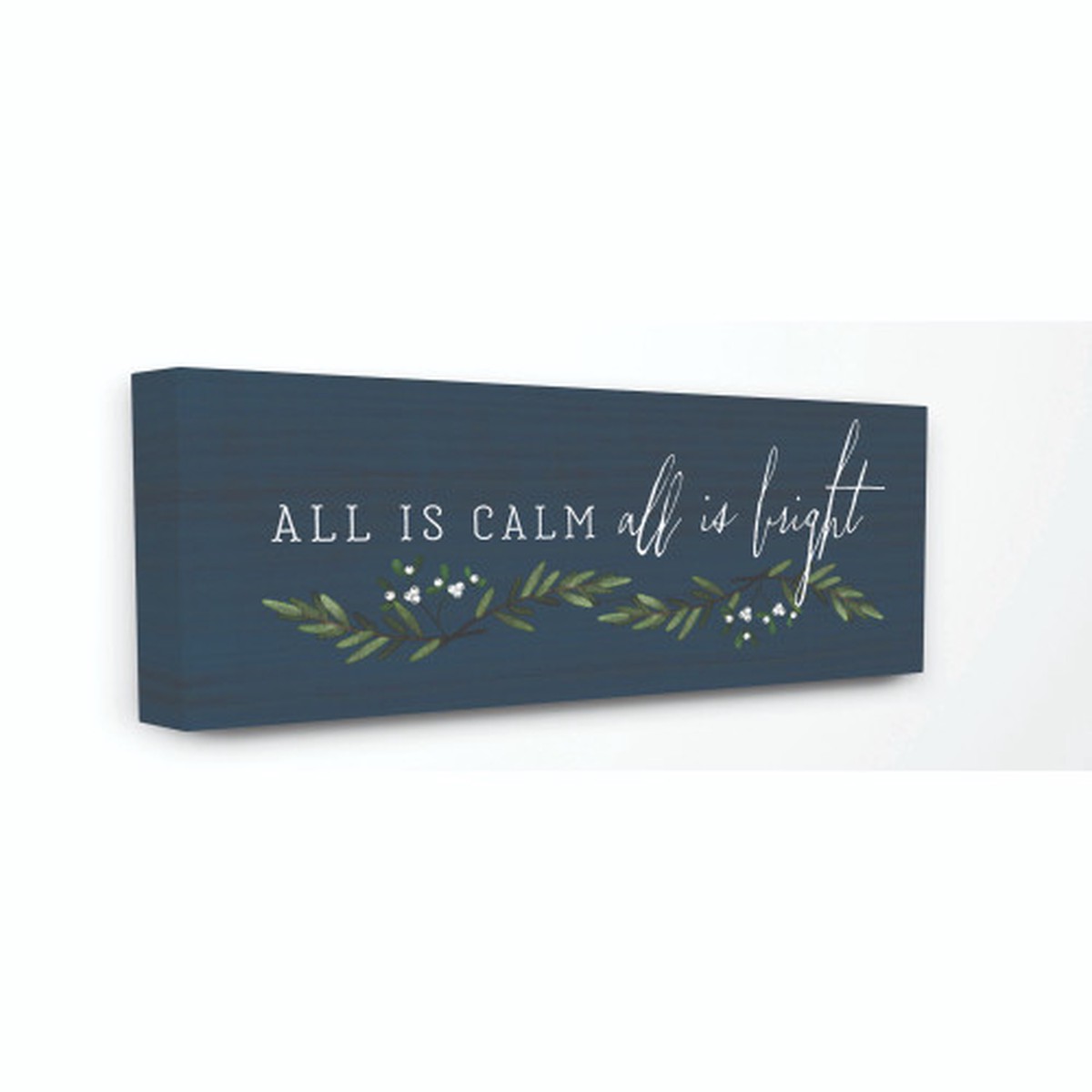 Blue and White All is Calm Christmas Stretched Canvas Wall Art Decor 10" x 24"