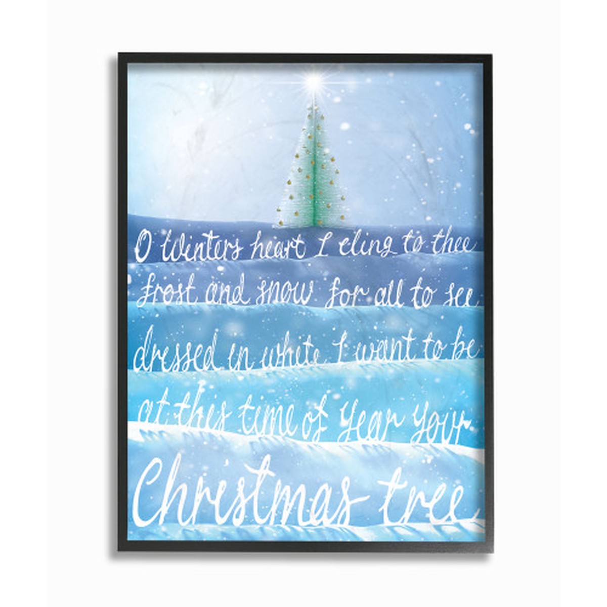 Blue and White O Winters Heart Snow Christmas Tree Rectangular Framed Wall Art 20" x 16"