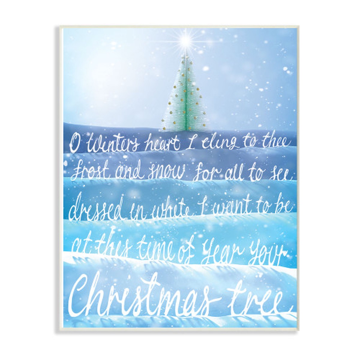 Blue and White O Winters Heart Snow Christmas Tree Rectangular Wall Plaque Art 15" x 10"