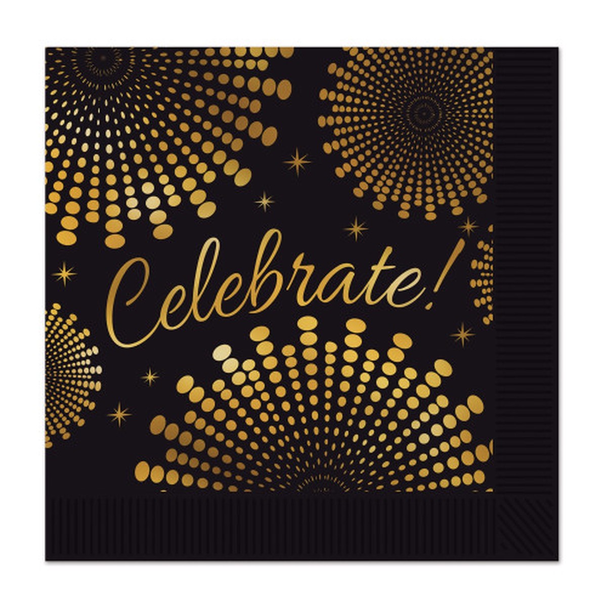Celebrate 2-Ply Disposable Party Napkins - 6.75" - Black and Gold - Pack of 192