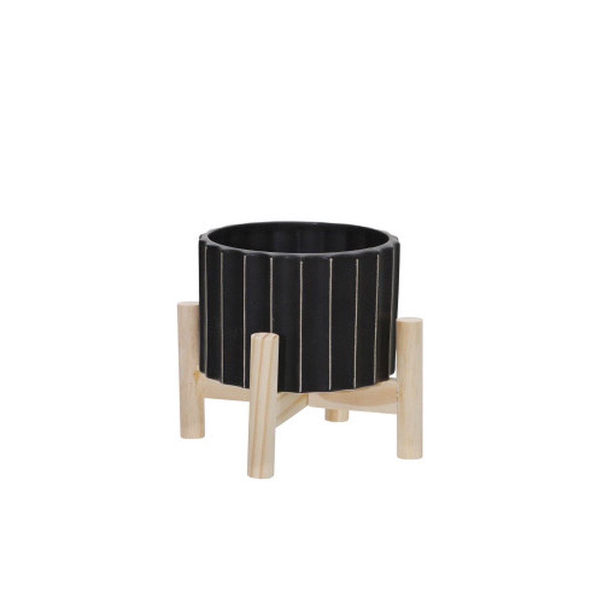 Ceramic Fluted Planter with Stand - 7" - Black and Brown