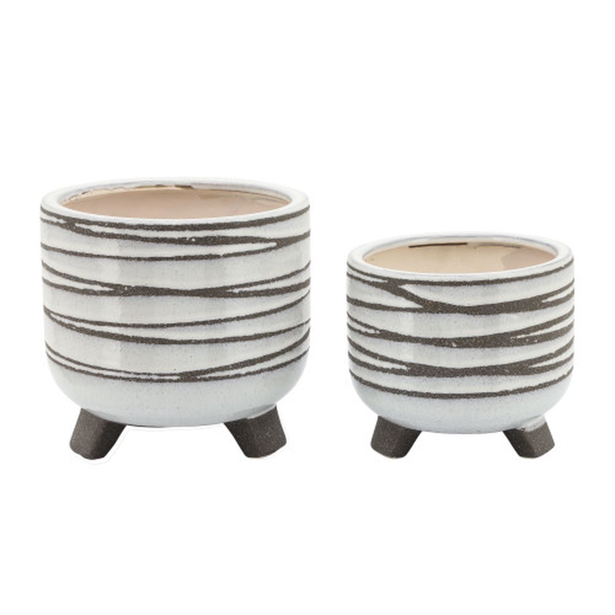 Ceramic Outdoor Footed Planters - 8" - White and Beige - Set of 2
