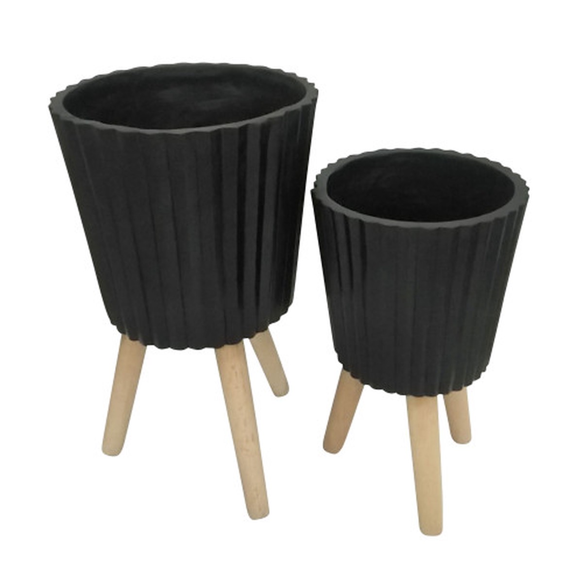 Ceramic Outdoor Tripod Legs Standing Planters - 12" - Black and Beige - Set of 2