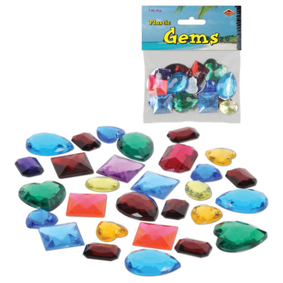 Club Pack of 12 Blue and Red Pirate Themed Gem Stone Party Decors 1oz.