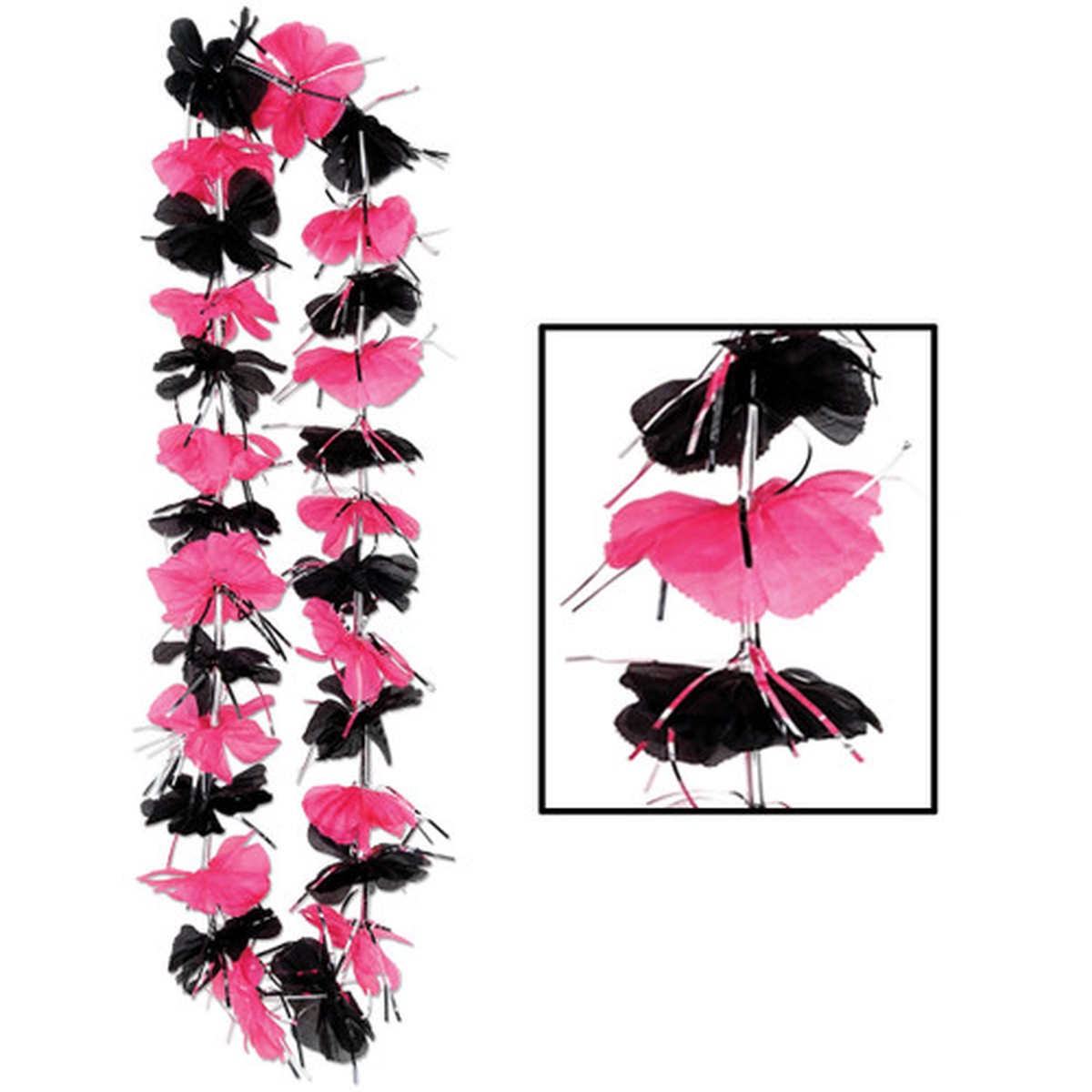 Club Pack of 12 Pink and Black Bachelorette Diva Floral Party Necklaces 36"