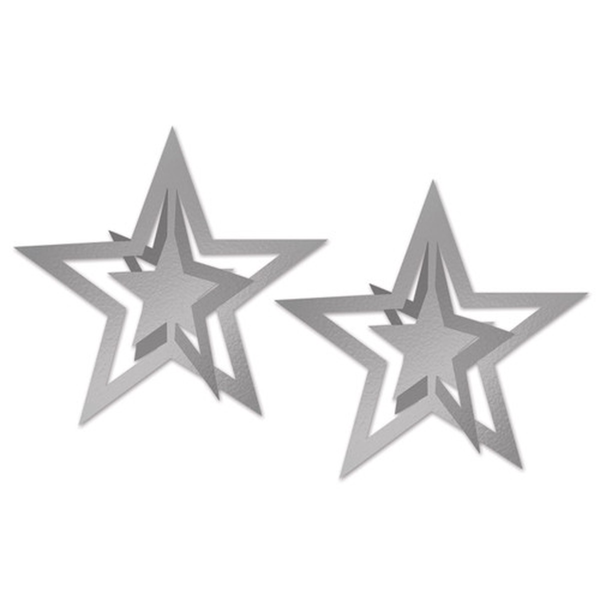 Club Pack of 24 Silver Foil 3-D Awards Night Hanging Stars Decorations 12"
