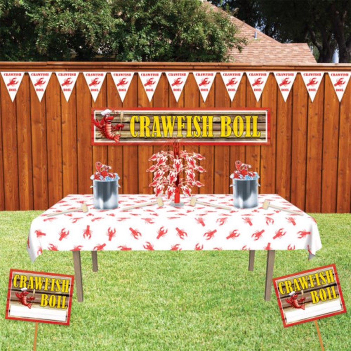 Crawfish Boil Pennant Party Banners - 12' - White and Red - Pack of 12