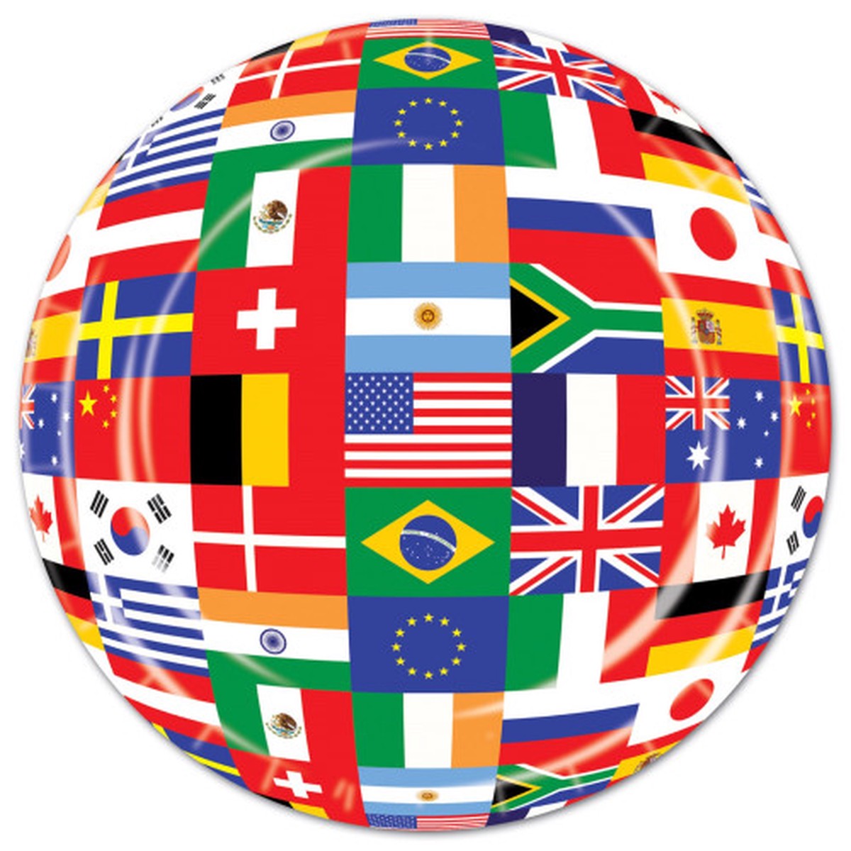 Disposable Round International Flag Party Dinner Plates - 7" - Multicolor - Pack of 96