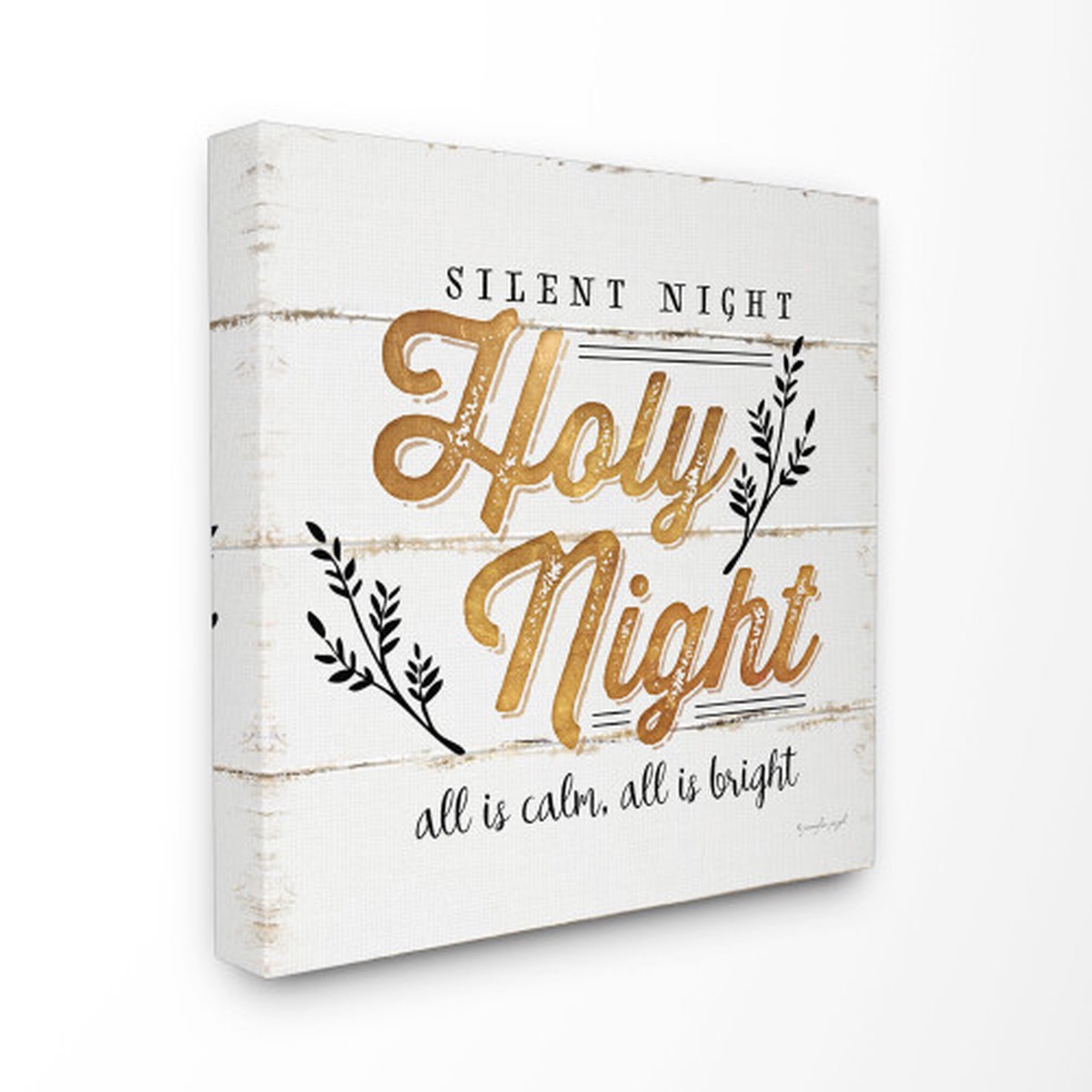 Gold and White Holy Night Christmas Holiday XL Stretched Canvas Wall Art 30" x 30"
