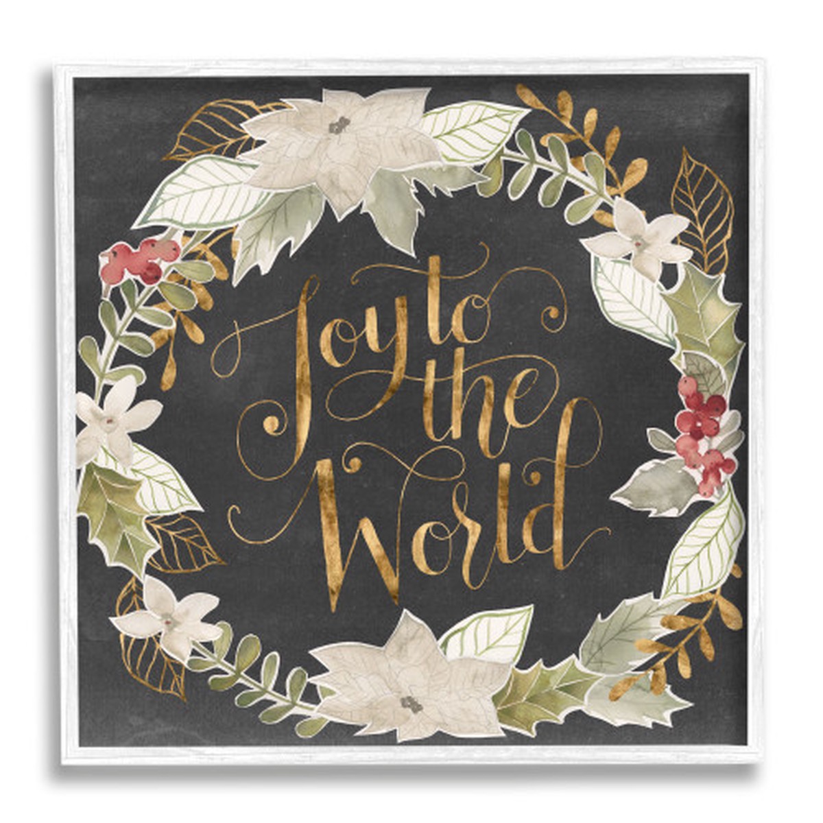 Gray and White Joy to the World Chic Wreath Framed Christmas Wall Art 12" x 12"