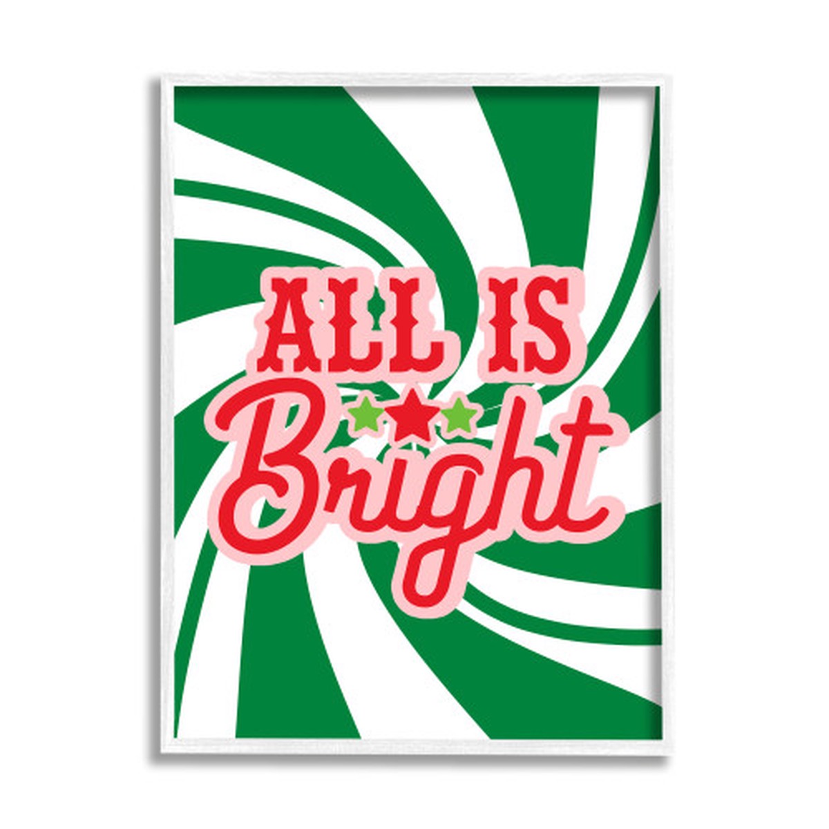 Green and Red ALL IS Bright Peppermint Spiral Rectangular Framed Wall Art 20" x 16"