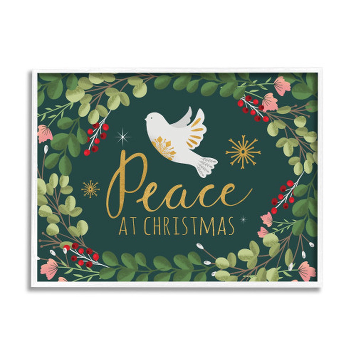 Green and Red Peace at Christmas Rectangular Framed Wall Art 16" x 20"