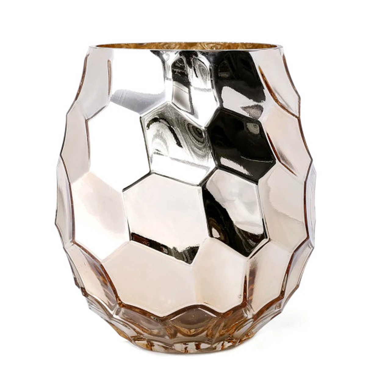 Handblown Geometric Faceted Mercury Glass Vase - 8.5 - Gold