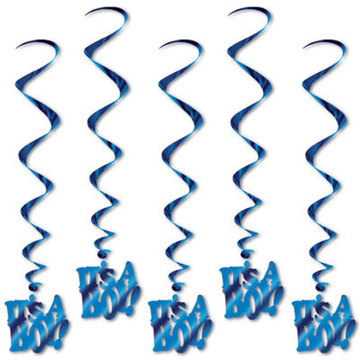 It's A Boy! Metallic Hanging Whirl Party Decorations - 3' - Blue - Club pack of 30