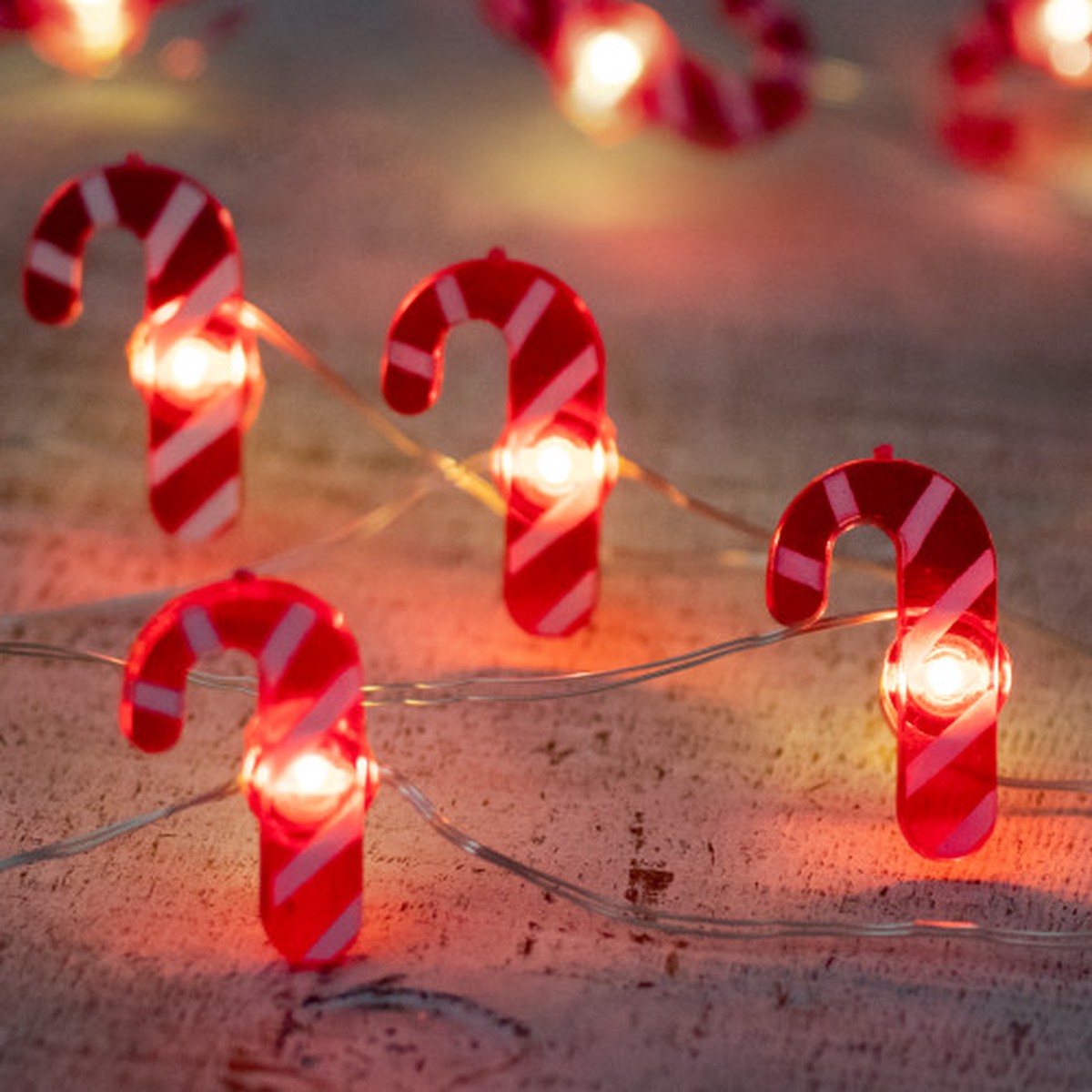 LED Candy Cane Christmas Fairy Lights - 3.5" Spacing - Silver Wire - 20ct