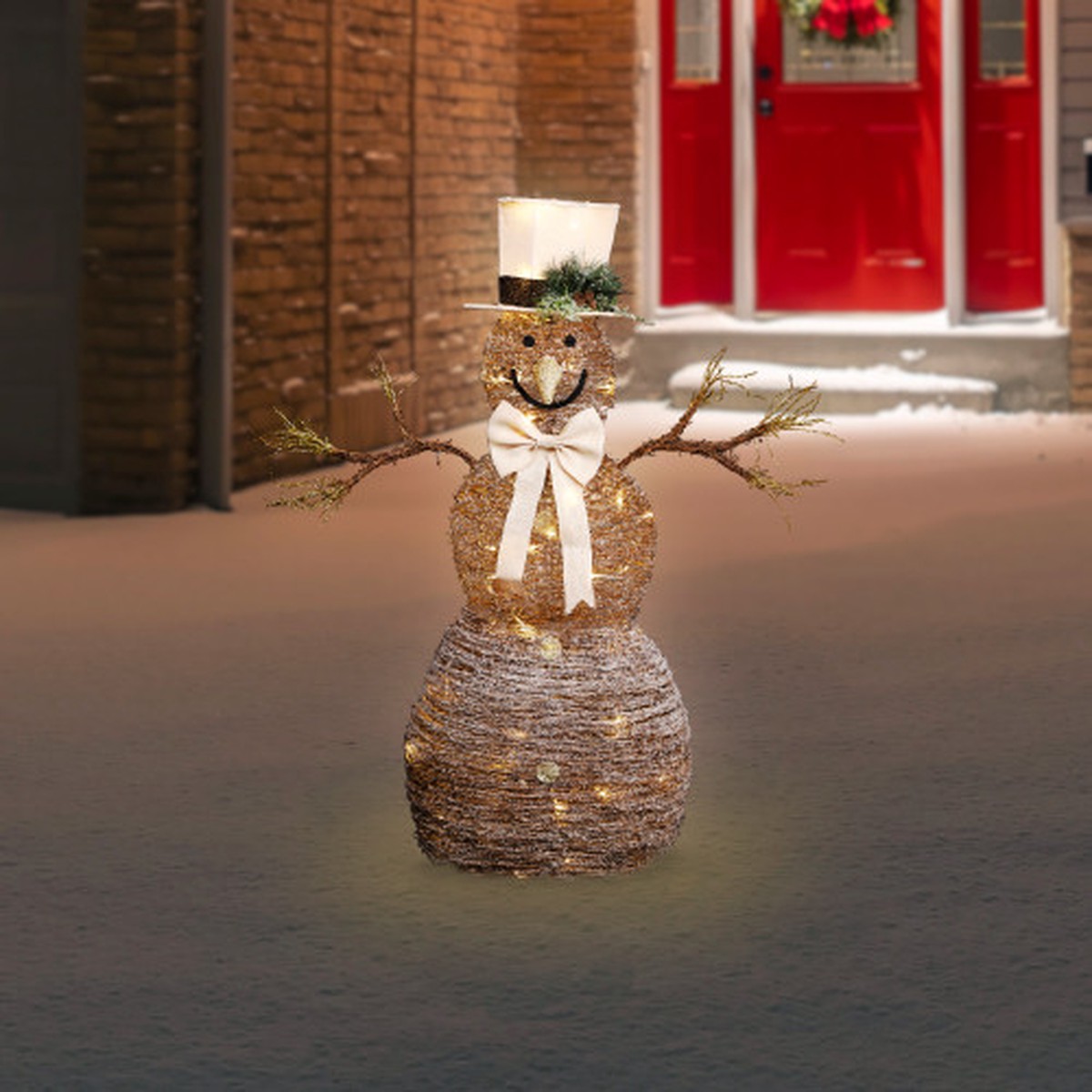 LED Lighted Rustic Rattan Snowman Outdoor Christmas Decoration - 48" - Warm White