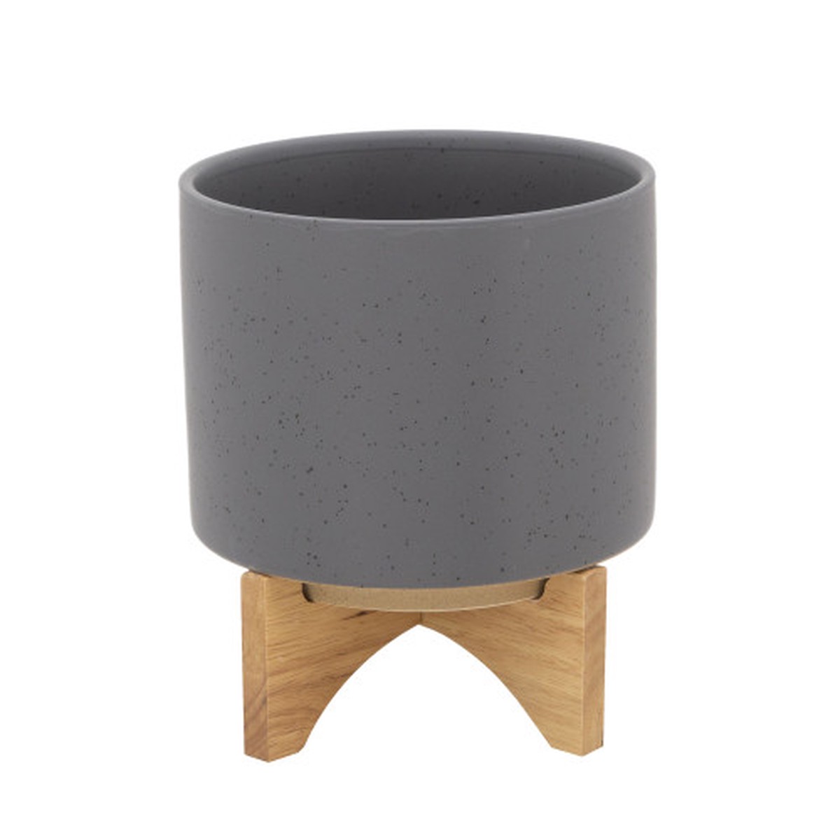 Matte Finish Speckled Ceramic Planter on Stand - 9" - Gray and Brown