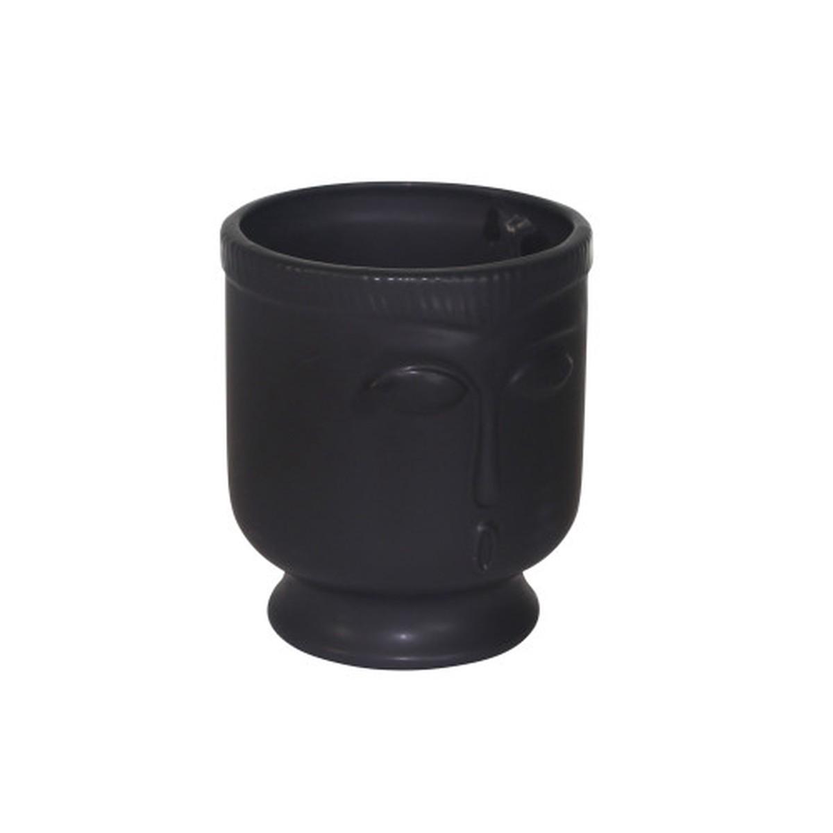 Matte Finish Surprised Face Ceramic Vase - 5.5" - Black