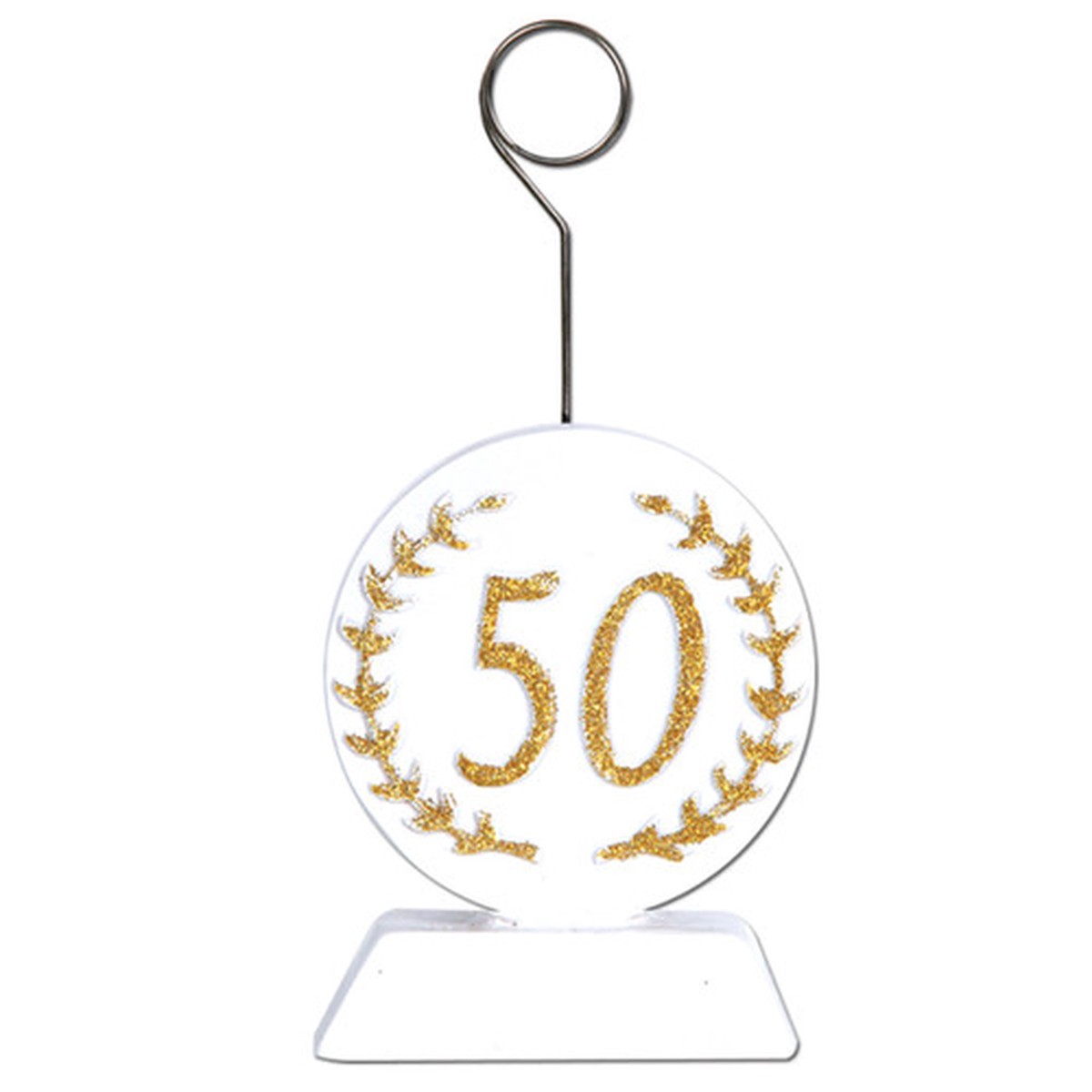 Pack of 6 White and Gold Glittered 50 Photo or Balloon Holder Party Decorations 6 oz.