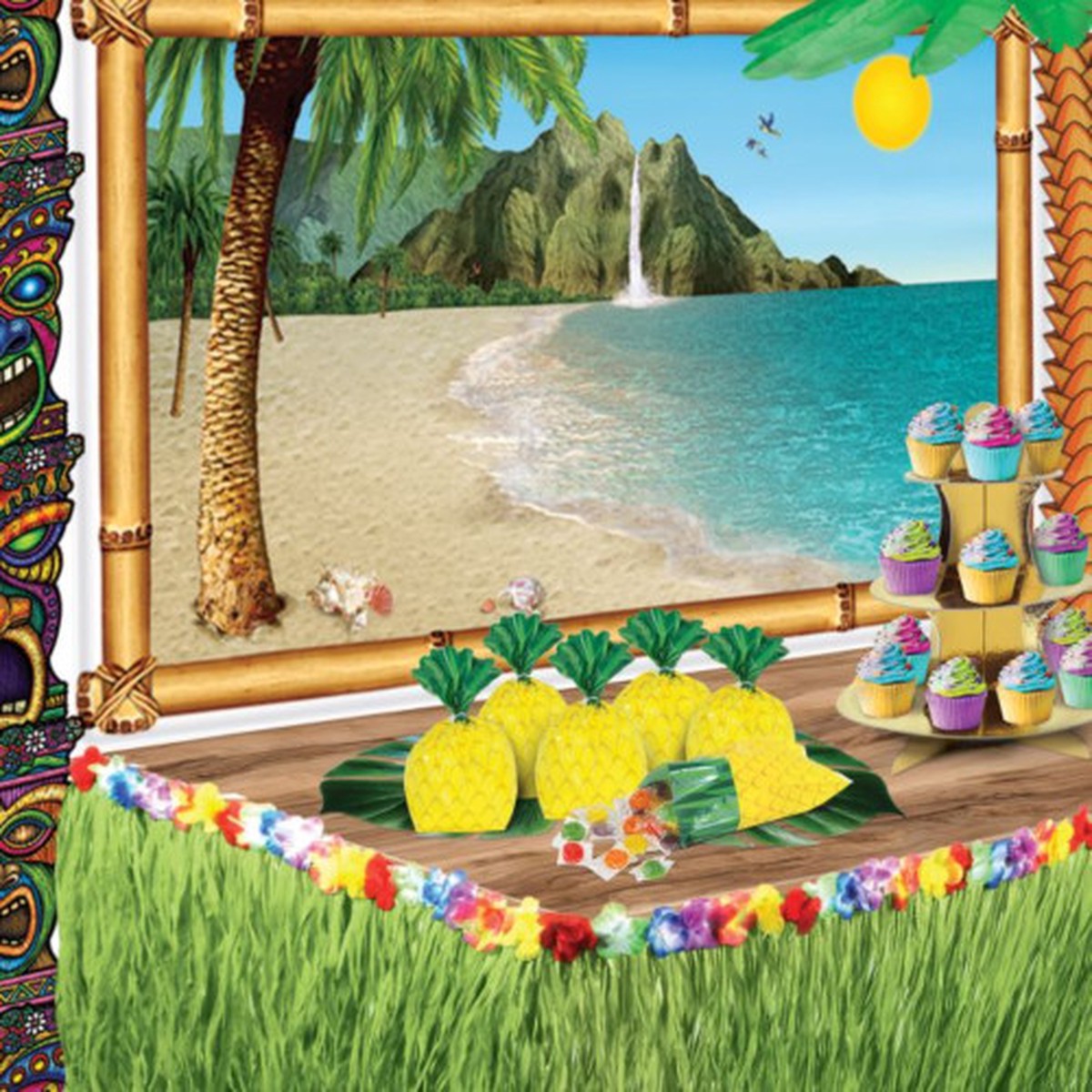 Pineapple Cellophane Party Favor Bags - 9" - Yellow and Green - Pack of 12