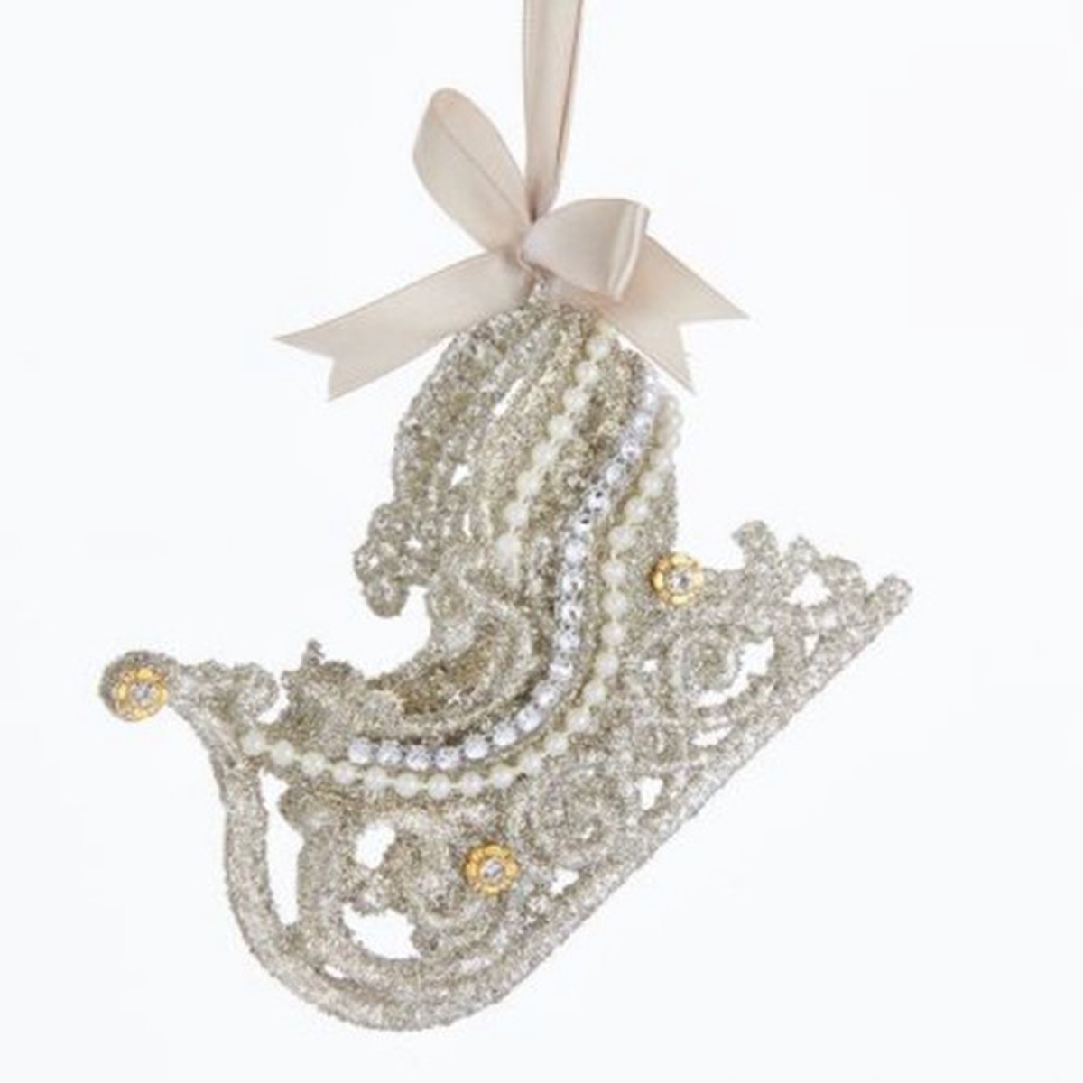Platinum Glitter Sleigh Glass Ornaments - 4.5" - Set of 12