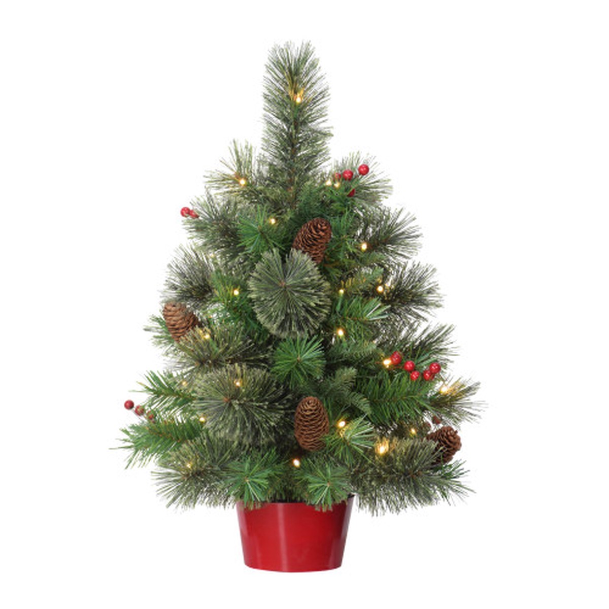 Pre-lit Red Potted Full Artificial Christmas Tree - 2 - Warm White Lights