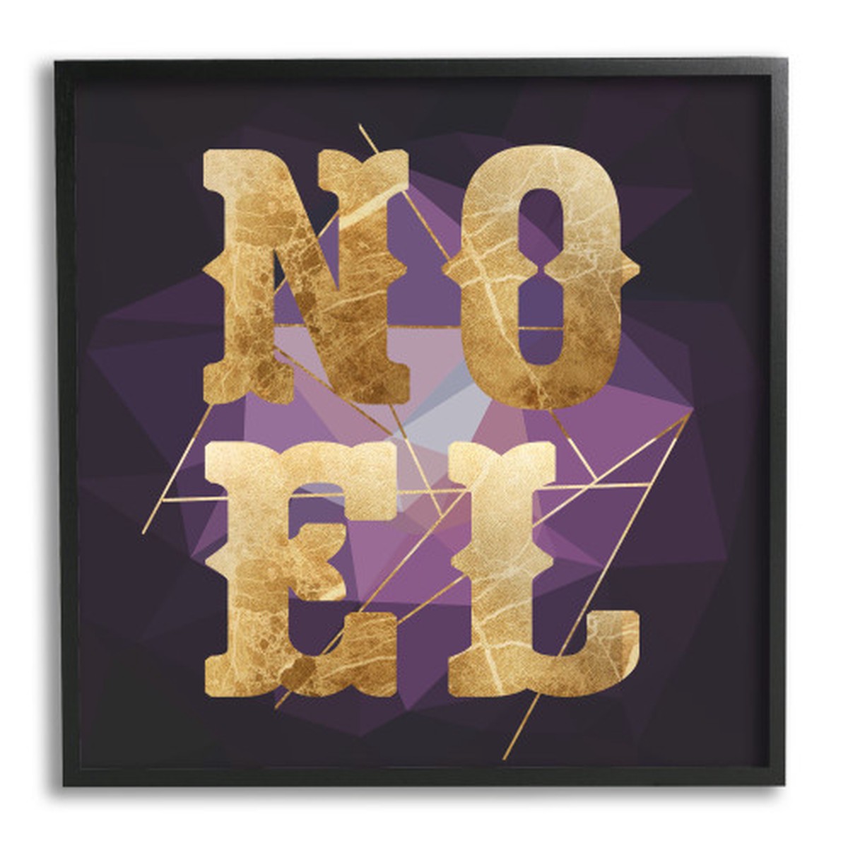 Purple and Black "Noel" Geometric Framed Giclee Texturized Christmas Wall Art 17" x 17"