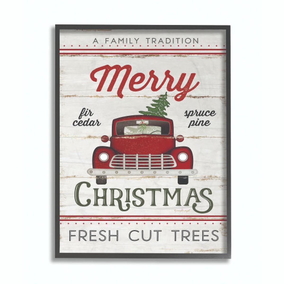 Red and Black Merry Christmas Truck Holiday Oversized Framed Wall Art 20" x 16"
