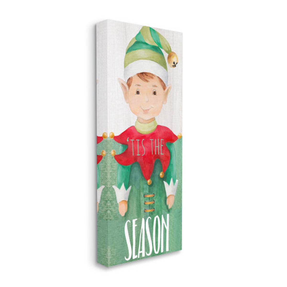 Red and Green Elf with Bell Hat Christmas Stretched Canvas Wall Art 24" x 10"