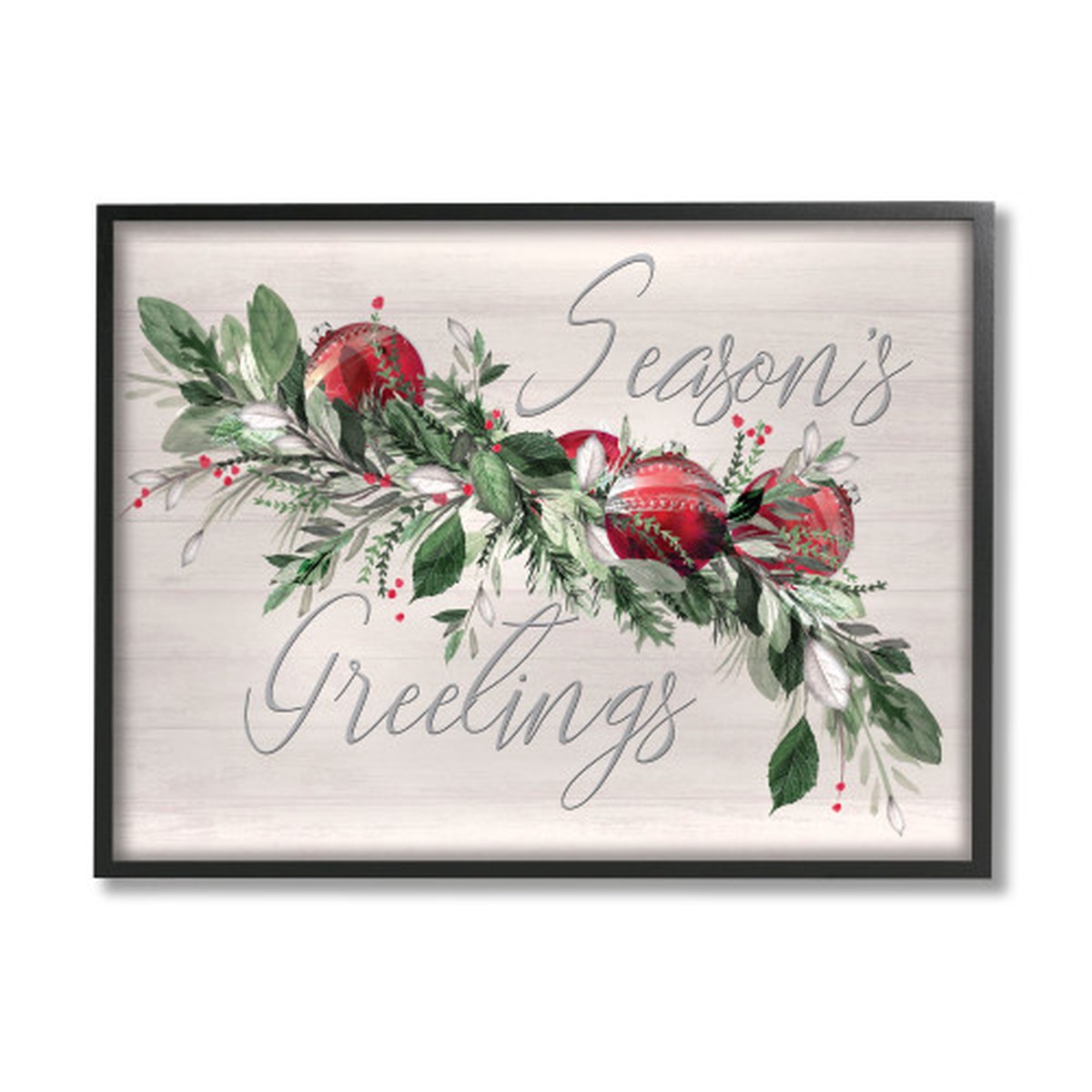 Red and Green Festive Ornaments XXL Black Framed Wall Art 24" x 30"