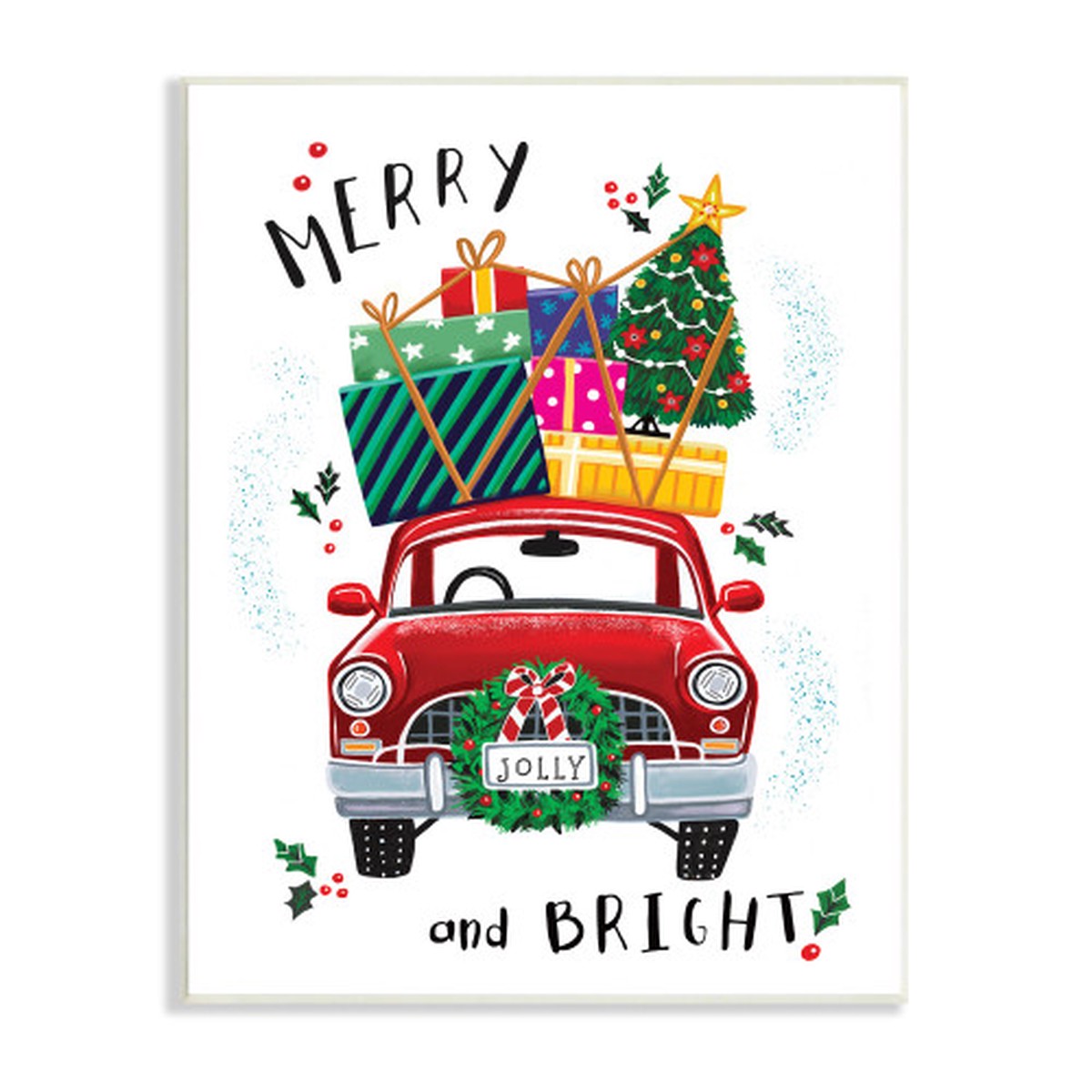 Red and Green Holly Farm Truck Wall Plaque Art 15" x 10"