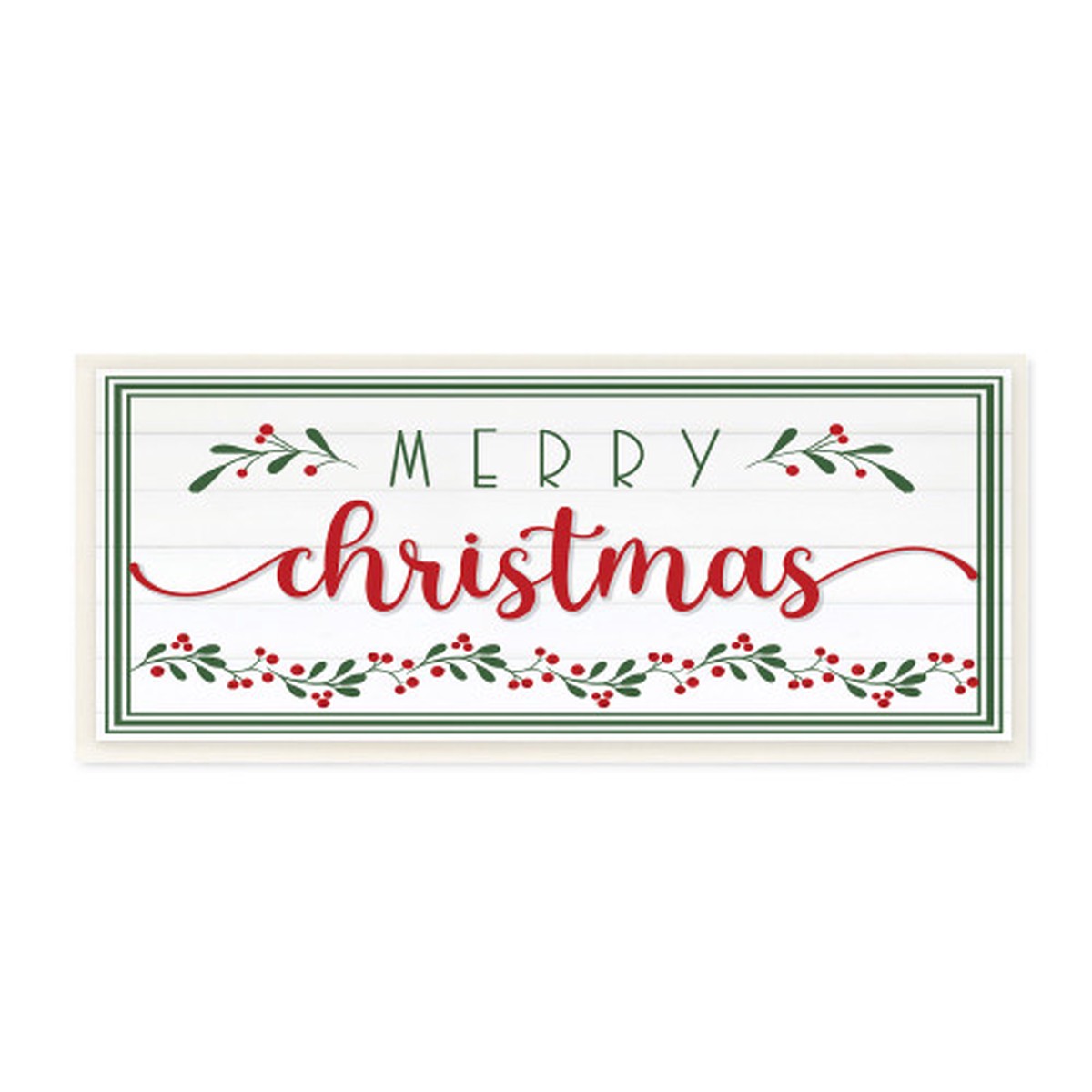 Red and Green Merry Christmas Phrase Festive Floral Holly Rectangular Wall Plaque Art 17" x 7"