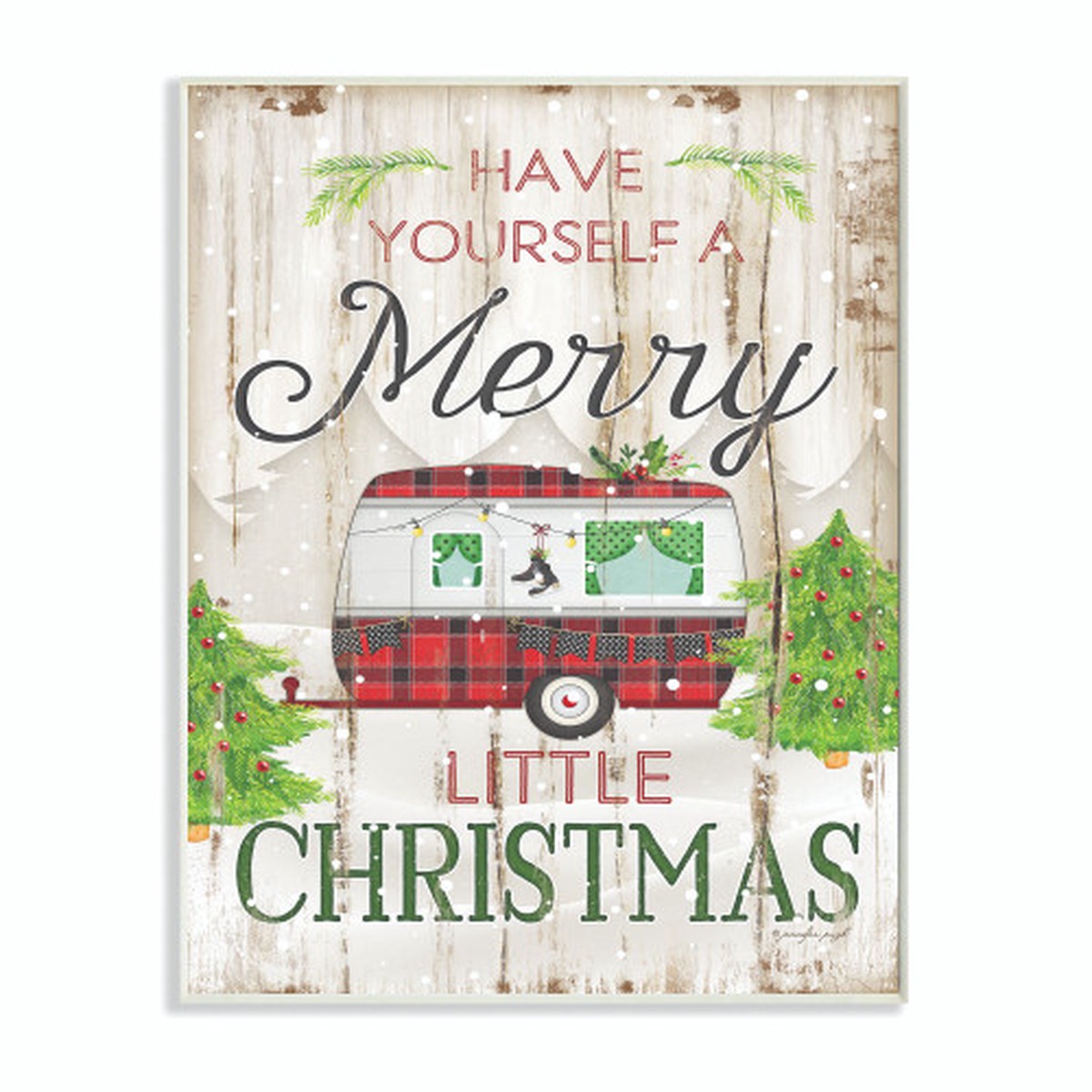 Red and Green Merry Christmas Plaid Camper Oversized Wall Plaque Art 19" x 13"