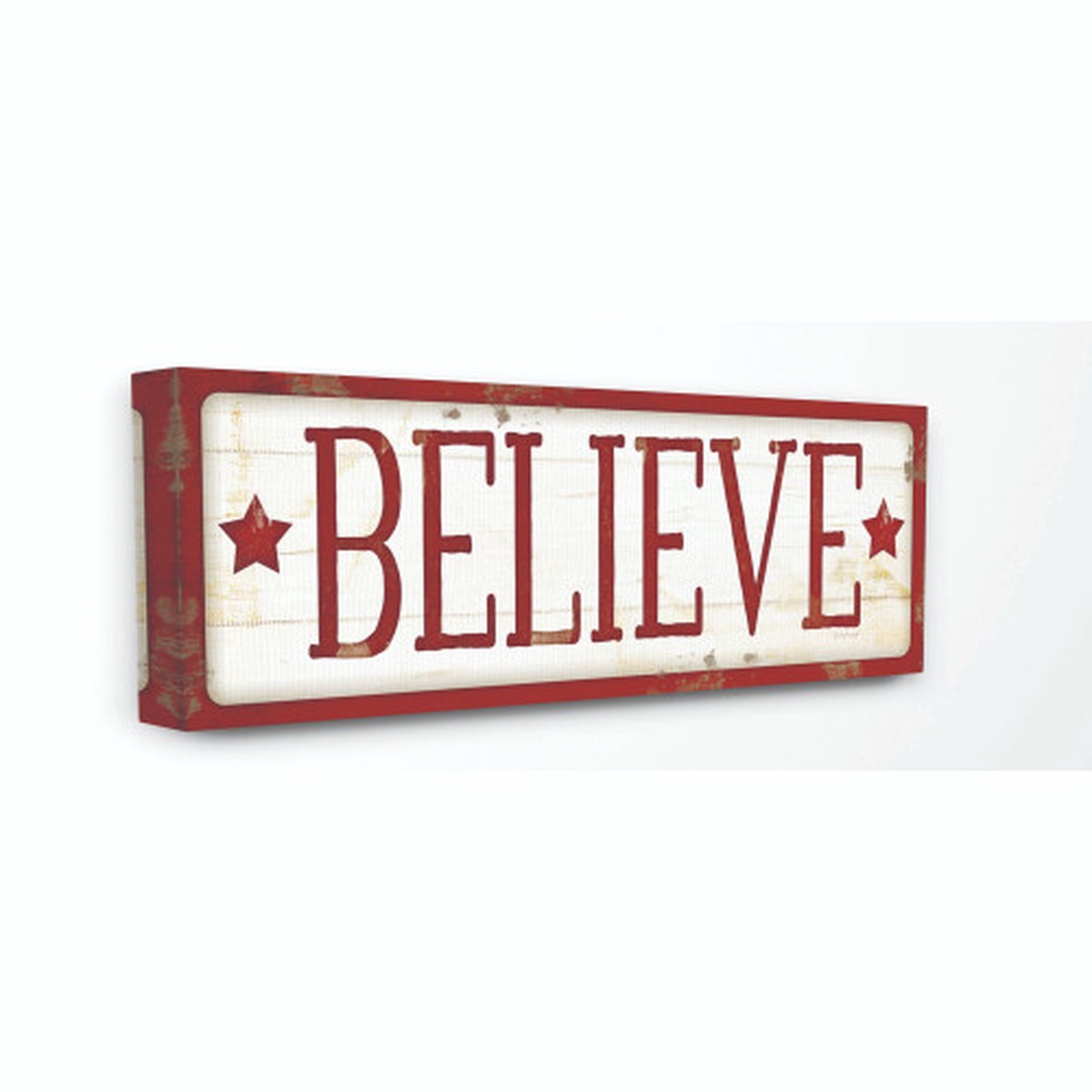 Red and White Believe Sign Christmas Oversized Stretched Canvas Wall Art 13" x 30"